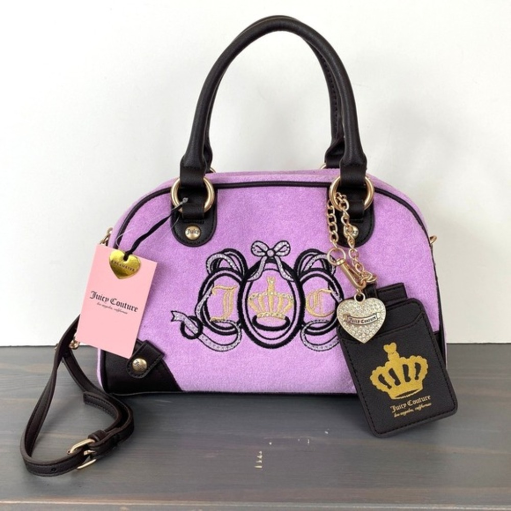Juicy Couture Y2K Lovers Club Bowler Satchel Crossbody Bag Violet Velour GlamNWT